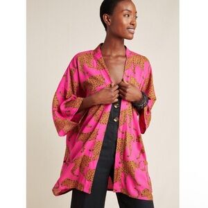 Emerson Fry XS/Small Fete Kimono Pink Cheetah Relaxed Oversized Lounge